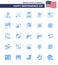 Set of 25 Vector Blues on 4th July USA Independence Day such as juice; alcohol; sports; usa; independence