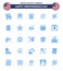 Set of 25 Vector Blues on 4th July USA Independence Day such as star; men; badge; star; military