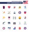 Set of 25 Vector Flats on 4th July USA Independence Day such as fire; flag; beer; badge; american