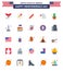 Set of 25 Vector Flats on 4th July USA Independence Day such as plant; cactus; american; usa; bird
