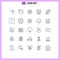 Set of 25 Vector Lines on Grid for transport, person, gear, nature, harmony