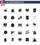 Set of 25 Vector Solid Glyph on 4th July USA Independence Day such as american; declaration of independence; hotdog; declaration;