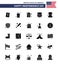 Set of 25 Vector Solid Glyph on 4th July USA Independence Day such as hat; american; machine; security; sign