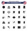 Set of 25 Vector Solid Glyph on 4th July USA Independence Day such as magic hat; cap; animal; american; declaration of