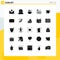 Set of 25 Vector Solid Glyphs on Grid for attach, keyboard, technology, hands, spa