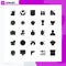 Set of 25 Vector Solid Glyphs on Grid for car, search, data, field glasses, report
