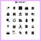 Set of 25 Vector Solid Glyphs on Grid for contract, gift, electric, commerce, send