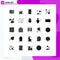 Set of 25 Vector Solid Glyphs on Grid for distance, tree, modern, palm, mobile app