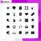 Set of 25 Vector Solid Glyphs on Grid for gesture, view, doctor, page, grid