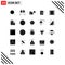 Set of 25 Vector Solid Glyphs on Grid for interface, book, studio lights, app, publish