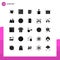 Set of 25 Vector Solid Glyphs on Grid for layout, website, book, interface, people