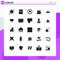 Set of 25 Vector Solid Glyphs on Grid for multitool, army, plus, ladder, elevator