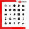 Set of 25 Vector Solid Glyphs on Grid for planning, calendar, delete, internet, communication