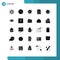 Set of 25 Vector Solid Glyphs on Grid for process, setting, bug, file, business