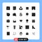 Set of 25 Vector Solid Glyphs on Grid for sport, phone, users, medical call, call