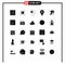 Set of 25 Vector Solid Glyphs on Grid for startup, light, crew, innovation, personnel