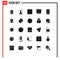 Set of 25 Vector Solid Glyphs on Grid for user, mobile, parking, search, glass