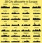 Set of 28 City silhouette in Europe ( London, Berlin, Madrid, Liverpool, Brussels, Barcelona, Paris, ... )