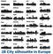 Set of 28 City silhouette in Europe ( London, Berlin, Madrid, Liverpool, Brussels, Barcelona, Paris, ... )