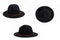 Set of 3 angles Front view stilish black hat for women, isolated white background