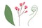 Set of 3 botanical design elements with spathiphyllum leaf, blossom and curled twigs. Springtime