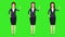 Set of 3 business women, hello welcoming gesturing by hand, cartoon animation, green screen chroma key