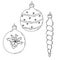 Set of 3 Christmas tree toys. collection in the style of Doodle. Black and white vector illustration. Hand drawn toys