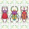 Set of 3 Colorful Beetle Bugs, Insect on Endless Leaf Background