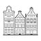 Set of 3 line style Amsterdam old houses facades