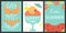 Set of 3 posters of summertime. Vector design concept for summer. Sea vacation, watermelon slice, ice cream