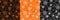 Set of 3 seamless textures with a web on a black and orange background. Vector grunge background. Abstract horror texture. For dec