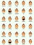 Set of 30 Cute Emotions on White Background . Isolated Vector Illustration