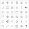 Set of 36 Simple Line Icons for Web and Print such as microphone, notes, work, content, security