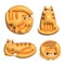 Set of 3D Adorable Cat Cartoon Characters. Volume rendering in plastic or clay style.