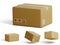 Set of 3D cardboard closed boxes isolated on light background. Realistic delivery cargo parcels with fragile care sign symbol,