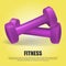 Set of 3d Dumbbells Set, Realistic Detailed Closeup View Isolated on yellow gradient background. Purple sport Element. Vector