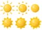Set of 3d glossy sun icon in minimalistic cartoon style. Vector illustration