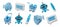 Set of 3D icons for AI service. Vector blue objects in different positions