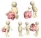 Set of 3d mans with piggy bank