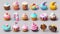 Set of 3D modern icons of sweet foods. Includes cupcakes, cakes, chocolate bars, ice creams, donuts, cotton candy, and