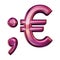 Set of 3d numbers made of pink metal, euro sign, 3d rendering