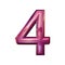 Set of 3d numbers made of pink metal, number four, 3d rendering