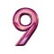 Set of 3d numbers made of pink metal, number nine, 3d rendering