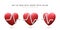 Set of 3d realistic red heart with white pulse for medical apps and websites. Medical healthcare concept. Heart pulse, heartbeat