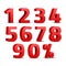 Set of 3D red numbers sign. 3D number symbol with percent discount design