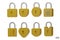 Set of 3D yellow Padlock icons isolated on white background. Minimal lock icon.