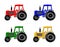 A set of 4 - 3D rendered illustrations of a farm tractor
