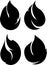 Set of 4 black fires for design or tattoo