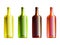 Set of 4 bottles with different glass color