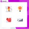 Set of 4 Commercial Flat Icons pack for celebration, heart, rocket, strategy, email